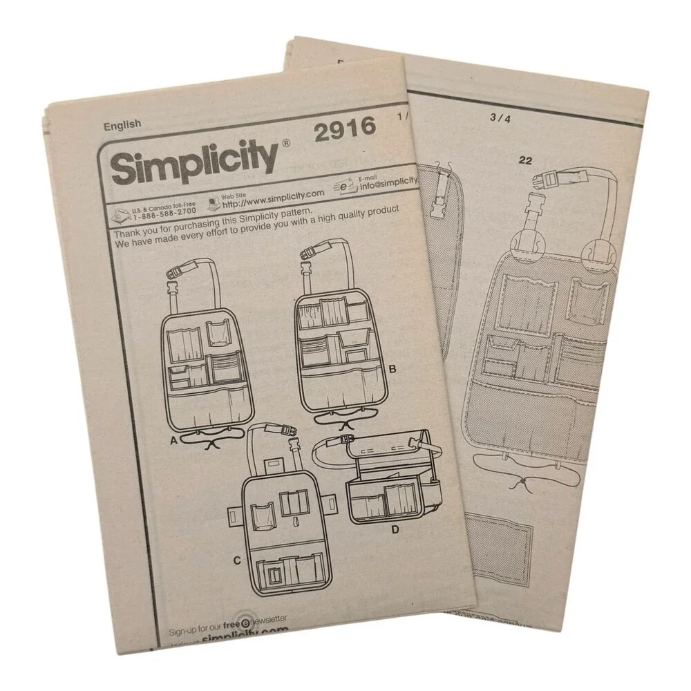 2008 Simplicity Sewing Pattern Car Organizers by Robin Greenwood 4-Styles #2916
